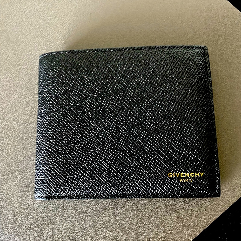 GIVENCHY Men's Black Leather Textured Bi-fold Wallet